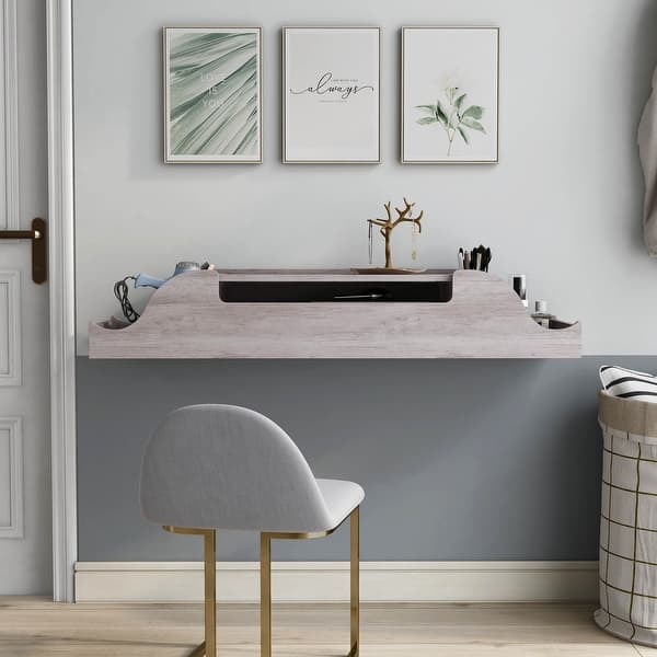 DH BASIC Contemporary White 47inch Wall Mounted Makeup Vanity by Denhour On Sale Bed Bath